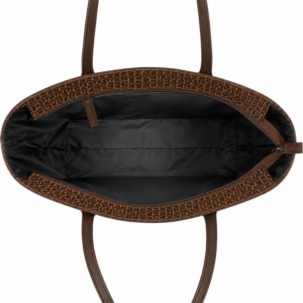 Tommy Hilfiger Women Brown Monogram Jacquard Tote Bag XW09177 901 0HO